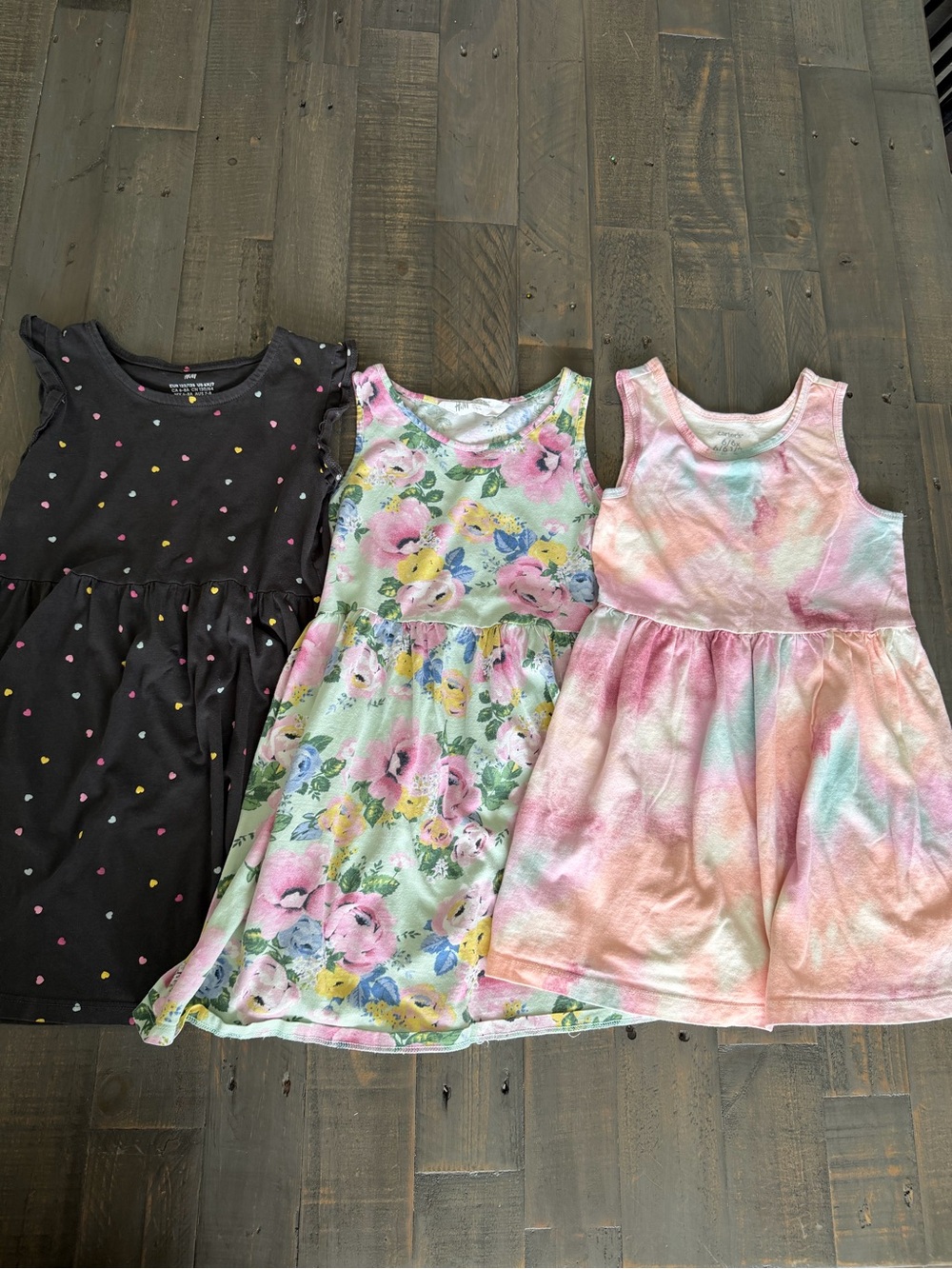 H&M CARTERS Girls Dresses Lot 3pc Summer Casual Floral Tie Dye Black Sz 6 - Picture 2 of 6